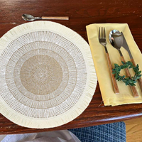 Sets de table et sous-verres ronds en jute tressé style bohème avec pompons, 380 mm de diamètre, épaisseur 10 mm