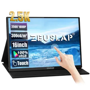 ZEUSLAP 16英寸便携式2.5K液晶游戏显示屏触摸屏显示器，适用于笔记本电脑和笔记本电脑高分辨率和响应