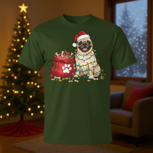 Camiseta Happy Pug con luces navideñas para mamá y papá de perros Pug - Product Image 3