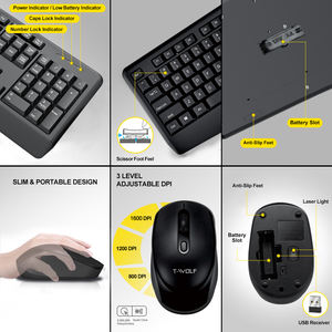 T-WOLF TF100 Set Tastiera e Mouse <span class=keywords><strong>Wireless</strong></span> Ergonomici 2.4Ghz Ottico Senza Fili Kit Computer 2.4G <span class=keywords><strong>Wireless</strong></span> - Product Image 4