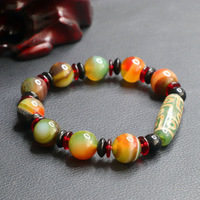 Bracelets porte-bonheur en perles d'agate Dzi à neuf yeux, forme baril, pierre précieuse, calcédoine colorée, unisexe, vente en gros