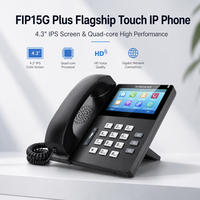 Téléphone IP haut de gamme Flyingvoice FIP15G Plus, écran tactile IPS 4,3 pouces, 10 SIP, 64 DSS, double Gigabit, WiFi, PoE, USB, système d'exploitation Linux, noir, bureau