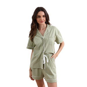 FUNG 6056 Nueva Ropa de Dormir de Color Sólido para Mujer, Primavera y Verano, Manga Corta, Conjunto de Ropa de Casa de Alta Gama y Estilo Dulce, Venta al Por Mayor - Product Image 4