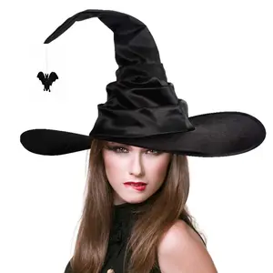 Wholesale Women Cosplay Party Wizard Magical Witch Halloween Hat With Bat Spider Pendiente