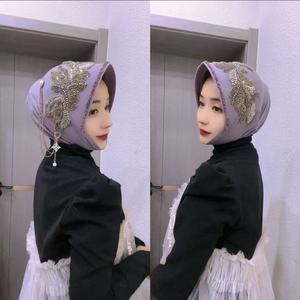 Chapeau de soleil <span class=keywords><strong>islamique</strong></span> à franges pour femmes-Casquette de hijab à visière brodée avec <span class=keywords><strong>voile</strong></span> de soleil, couverture de prière de plage - Product Image 1