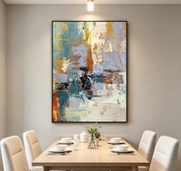 Peinture à l'huile abstraite multicolore sur toile, peinte à la main, à l'impasto épais, avec traces de pinceaux bruts superposées, teintes mélangées, art moderne texturé