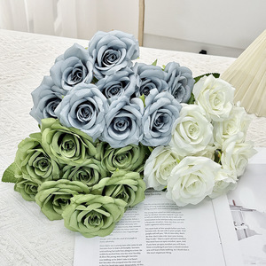 Rosas Artificiales, Ramo de Seda con 9 Cabezas de Diamantes, Alta Simulación, Decoraciones para Bodas, Estilo Clásico - Product Image 1