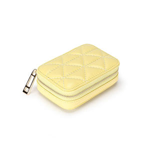 AndoBag Cosmetic Bags Cases for Women Genuine Cow Leather Ladies Elegant Lipstick Case Purse Quilted Pattern with <b>Mirror</b> - Product Image 6