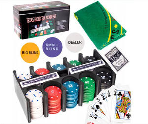 Juego de Póker Texas <span class=keywords><strong>Black</strong></span> <span class=keywords><strong>Jack</strong></span> con 200 Fichas de Papel, Mantel, 2 Barajas, Impresión Offset, Superficie Impermeable, Caja Metálica, Ideal para Regalo - Product Image 3