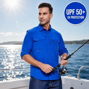 Chemise <span class=keywords><strong>de</strong></span> pêche pour homme avec protection solaire UPF50+, ventilation 4 directions, manches longues, logo personnalisé OEM - Product Image 1