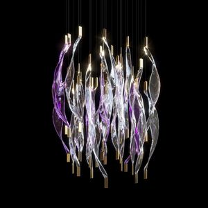 Lampade a Sospensione Decorative Personalizzate con Foglie di Salice Lunghe in Metallo e Vetro, Nuovo Design, Finitura Dorata, Altezza Regolabile per Hotel - Product Image 3