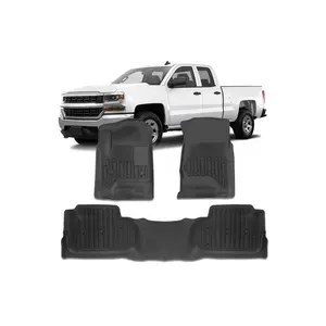 HW 4x4 Offroad TPE Material Front Rear Car Mats Floor Liners All Weather for Silverado/Sierra 2014-2019 Double & Extended Cab