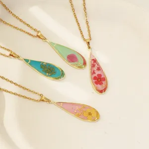 Kalung liontin Resin mawar baja tahan karat buatan tangan perhiasan bunga epoksi Resin kalung bunga padat untuk pasangan wanita - Product Image 3