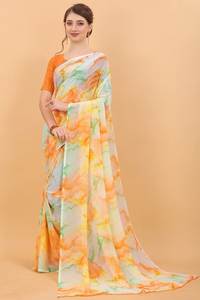 Tendance moderne Bollywood Georgette Saree avec broderie Banarasi Salwar Kameez pour les fêtes Sari cousu - Product Image 3