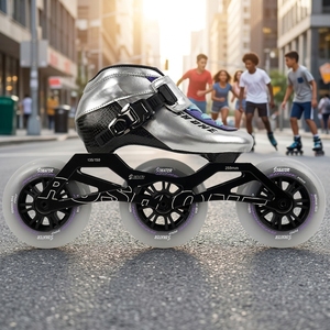 RUSH ONE - <span class=keywords><strong>Patines</strong></span> de Velocidad Profesionales para Exteriores con Ruedas Plateadas de PU, <span class=keywords><strong>Precio</strong></span> Especial, 3*100 mm, Rodamientos ABEC-9 de Fibra de Carbono, Metal - Product Image 1