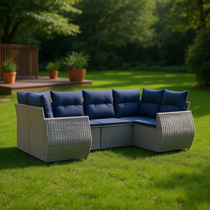 Ensemble de canapés de jardin en polyrotin gris avec coussins, 6 places, mobilier d'extérieur, design contemporain - Product Image 2