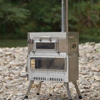 Poêle de camping portable en acier inoxydable avec four supérieur, chauffage extérieur à bois, cuisinière et cheminée