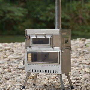 Poêle de camping portable en acier inoxydable avec four supérieur, chauffage extérieur à bois, cuisinière et cheminée - Product Image 6