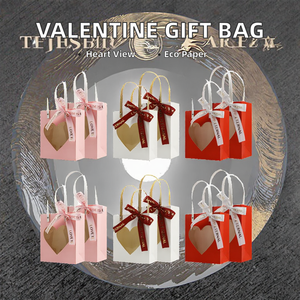 Sacs cadeaux en carton pour la Saint-Valentin, les mariages et les fêtes, avec fenêtre transparente en forme de cœur, recyclables, avec ruban, pour friandises et cadeaux - Product Image 2