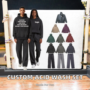 Custom Logo Autumn <b>Knitted</b> Heavyweight Streetwear Sportswear Tracksuit Jogger Men's Oversized Baggy Acid Wash Hoodies <b>Sets</b> Women - Product Image 2