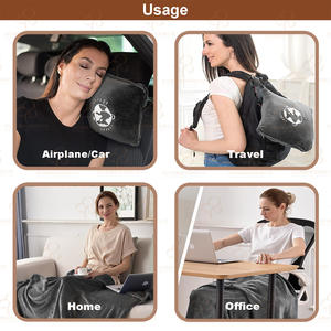 بطانية وسادة محمولة للطيران بشعار مطرز قابل للتخصيص 2 في 1، بطانية قابلة للطي للسفر بالسيارة والطائرة مع سحاب وحقيبة - Product Image 4