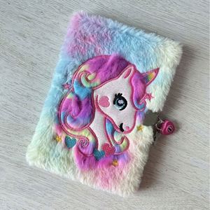 Wholesale School Stationery Colorful Fur Plush Unicorn Cover Cute Furry Notebook with Sewing Binding and Fabric - Product Image 4