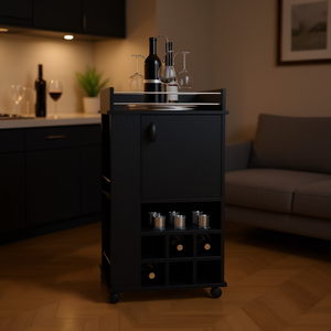 Chariot à vin Fraser, 6 bouteilles, noir, bar mobile moderne avec roulettes - Product Image 2