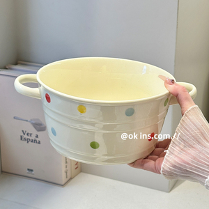Juego de vajilla de cerámica con bonitos puntos de polka dot, que incluye cuencos, platos, cuencos para arroz, cuencos individuales, platos, palillos y cucharas. - Product Image 4
