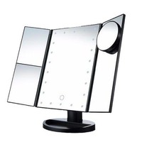 Miroir de maquillage personnalisé à trois volets avec éclairage LED, recharge USB, support réglable à 180 degrés, écran tactile
