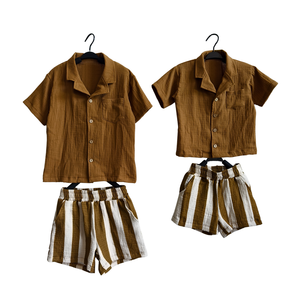 Custom <span class=keywords><strong>Baby</strong></span> Kids Jongens Mousseline Outfit Poloshirt Met Korte Mouwen En Gestreepte Korte Broek Set Zomer Babykleding - Product Image 2