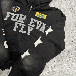 Chất lượng cao axit rửa thời trang dạo phố Boxy cắt đau khổ thêu cổ điển vá Zip Up hoodie pháp Terry hoodie tùy chỉnh - Product Image 5