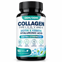 Capsules de complément alimentaire au collagène OEM/ODM avec biotine, kératine et acide hyaluronique pour soutenir les cheveux, la peau, les articulations et les ongles