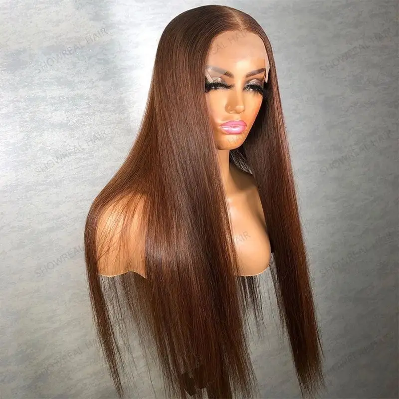 Beaufox — perruque Lace wig péruvienne naturelle, cheveux vierges, lisses, brun ombré, 5x5 et 6x6, 4 #, nouveau <span class=keywords><strong>Design</strong></span>, 100% cheveux humains