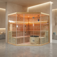 Ruang Sauna Tradisional Dalam Ruangan dengan Lampu LED Mewah, Ruang Sauna Uap Finlandia