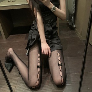 Lolita Bow Tie Hollow Fishnet Stockings 0D Ultra Thin Transparent Women's Shaping Hosiery - Product Image 1