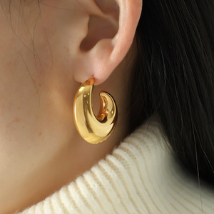 Geometric C-Shaped Gold <b>Hoop</b> Earrings Stainless Steel For Women Fashion Jewelry - Product Image 4