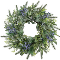 Guirlande de Noël artificielle avec des branches de végétation persistante mixtes, des baies bleues et des feuillages naturels, 60 cm, vente en gros