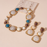 Parures de bijoux traditionnels indiens vintage de haute qualité pour femmes, boucles d'oreilles rondes irrégulières plaquées or, collier Bollywood