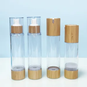 Botol lotion tanpa udara Bambu krim penyemprot berlapis 5g 10g 15g ramah lingkungan desain kustom dengan kemasan kosmetik kaca pompa