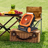 Ventilateur solaire portable pour le camping, 4 vitesses réglables, avec lumière LED nocturne intégrée, batterie intégrée, banque d'alimentation pour le camping en plein air, la randonnée