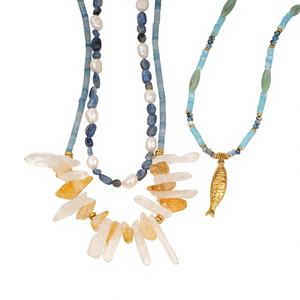 新しいファッショナブルなクリスタルビーズフィッシュネックレス、316Lステンレススチール製、18Kゴールドメッキ、防水性と耐退色性のあるジュエリー - Product Image 1