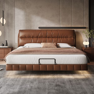 เตียงคิงไซส์หนังแท้แบบลอยตัว รุ่นใหม่ ปี 2025 หุ้มเบาะหรูหรา สำหรับห้องนอนใหญ่ พร้อมที่เก็บของแบบซ่อน เตียงคู่ระดับไฮเอนด์ - Product Image 1