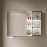 Kabinet Kamar Mandi PVC Hotel Mewah Modern 60 cm Cermin Vanity Lighting Tahan Air Terpasang di Dinding dengan Meja Keramik