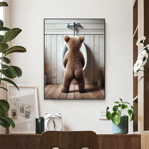 Póster de Arte de pared de baño de alce y oso, impresiones de dibujos animados de inodoro de Vida Silvestre divertida, pintura en lienzo de animales, decoración de baño de dormitorio - Product Image 2