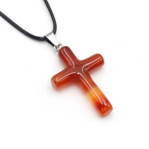 Cadeau <span class=keywords><strong>de</strong></span> Noël 40mm Pierre Naturelle Rose Cristal Pendentif Pierre Croix Chandail Chaîne Cadeau Décontracté - Product Image 1