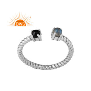 Bague en argent sterling indien au design antique, avec labradorite et onyx noir, bijoux en pierres précieuses, vente en gros - Product Image 1