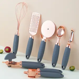 7PCs Luxury Kitchen Utensils Set Manual Egg Beater Can Opener Stainless Steel Pizza Cutter Vegetable Chopper Garlic Press