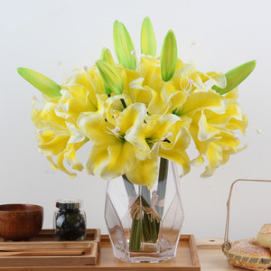 Bouquet de lys tigre artificiels rose et blanc en plastique souple, haute simulation, pour décoration intérieure et accessoires de mariage - Product Image 3