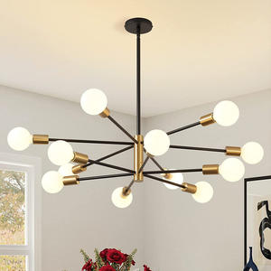 Candelabro Moderno Dorado y Negro de 12 Luces con Altura Ajustable sin Bombillas Lámpara Colgante de Fábrica al por Mayor para Sala y Comedor - Product Image 1
