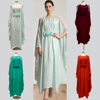 Gaun Maxi Elegan Warna Hijau Mint Gaya Dubai untuk Lebaran, dengan Aplikasi Mawar 3D, Gaun Formal Wanita untuk Pesta